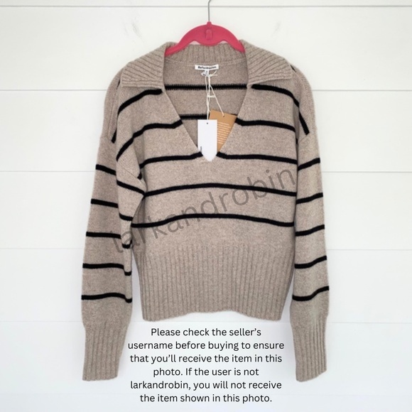 NEW Reformation Beckie Cashmere Collared Sweater Barley with Black Stripe Small - Picture 13 of 17